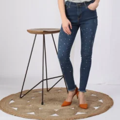 3S. x Le VestiaireJean avec perles fantaisie aspect déchiré et effiloché femme - Bleu en coton