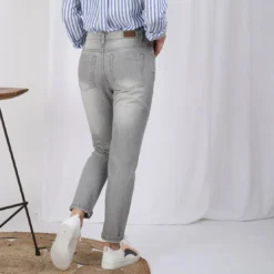 3S. x Le VestiaireJean large 5 poches déchiré devant femme - Denim Gris bleu en coton