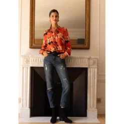 3S. x Le VestiaireJean large 5 poches déchiré devant femme - Denim Bleu en coton