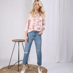 3S. x Le VestiaireJean large 5 poches déchiré devant femme - Blue Denim bleu en coton