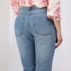 3S. x Le VestiaireJean large 5 poches déchiré devant femme - Blue Denim bleu en coton