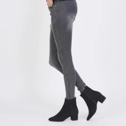 3S. x Le VestiaireJean slim avec bandes strass Emma en coton gris