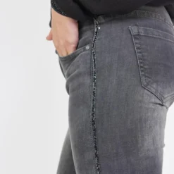 3S. x Le VestiaireJean slim avec bandes strass Emma en coton gris