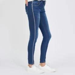 3S. x Le VestiaireJean slim avec bandes strass Emma en coton bleu