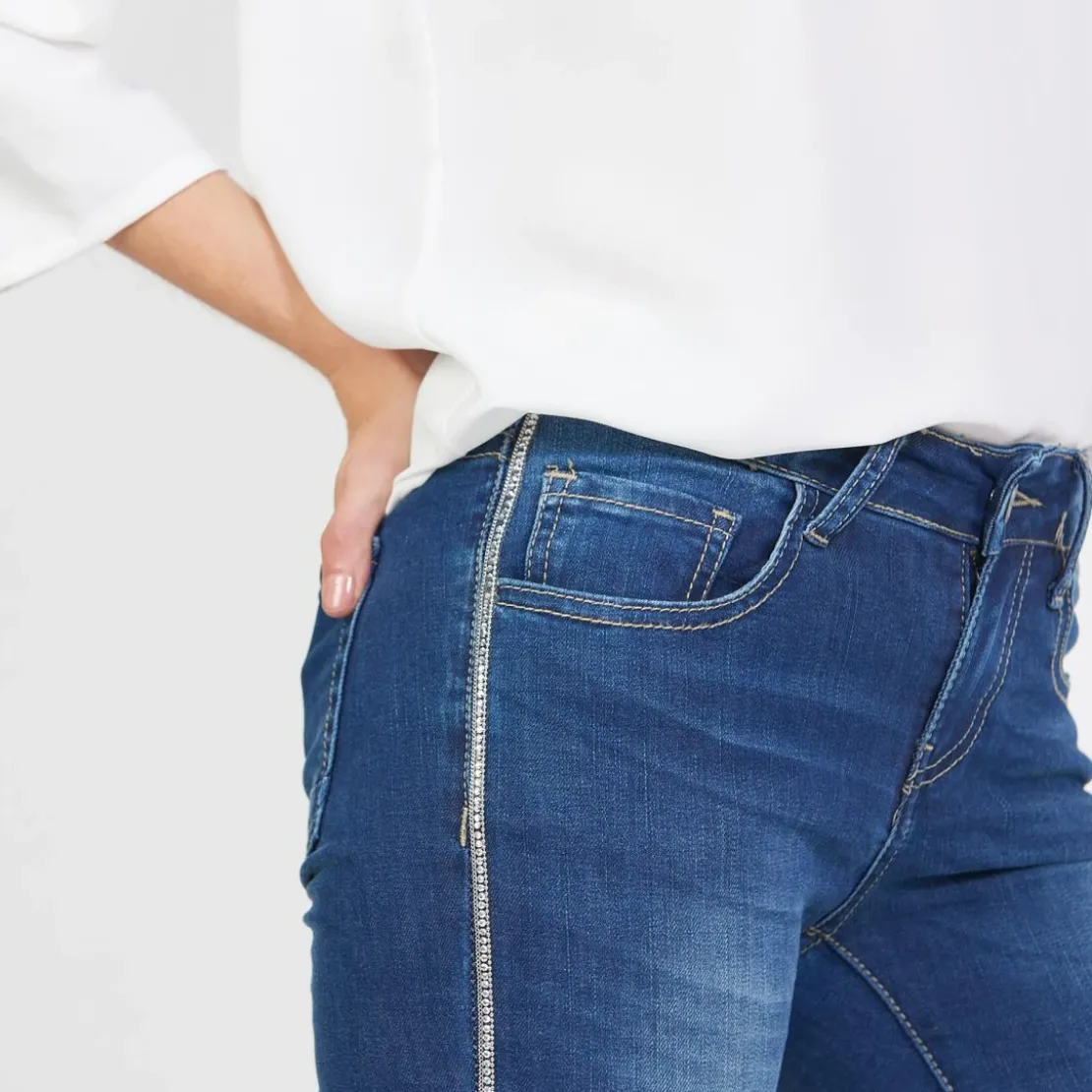 3S. x Le VestiaireJean slim avec bandes strass Emma en coton bleu