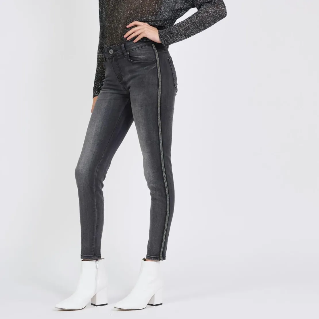 3S. x Le VestiaireJean slim avec bandes fantaisie Emma en coton