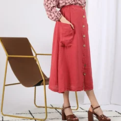 3S. x Le VestiaireJupe boutonnée devant en lin Karol