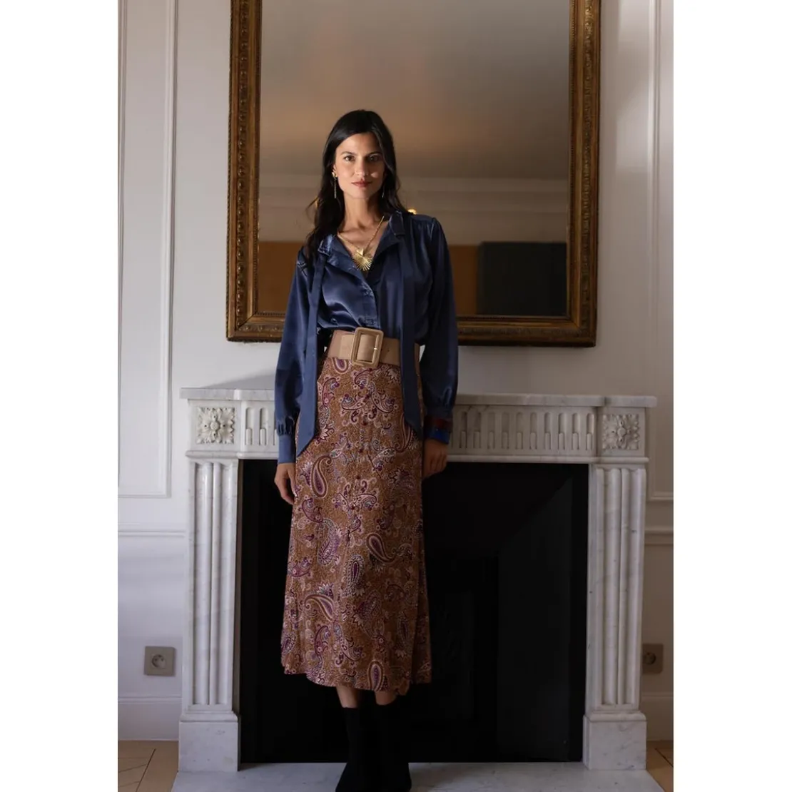 3S. x Le VestiaireJupe boutonnée Céline en viscose