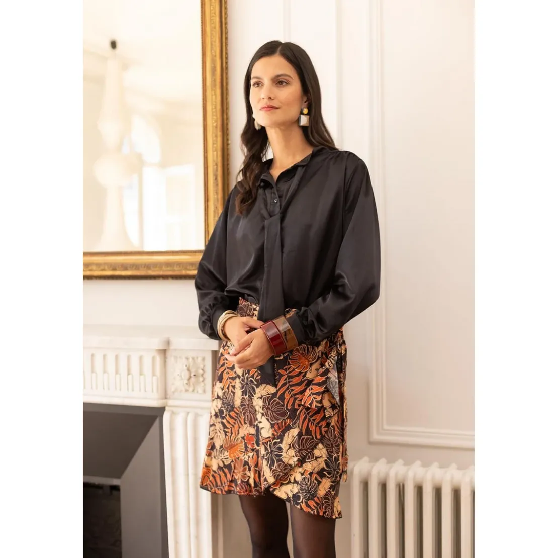3S. x Le VestiaireJupe imprimée palme Laly en viscose