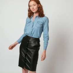 3S. x Le VestiaireJupe midi boutonnée en simili Judy