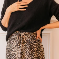 3S. x Le VestiaireJupe mi-longue boutonnée devant léopard Beige en viscose