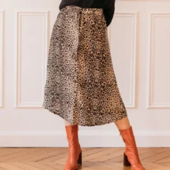 3S. x Le VestiaireJupe mi-longue boutonnée devant léopard Beige en viscose