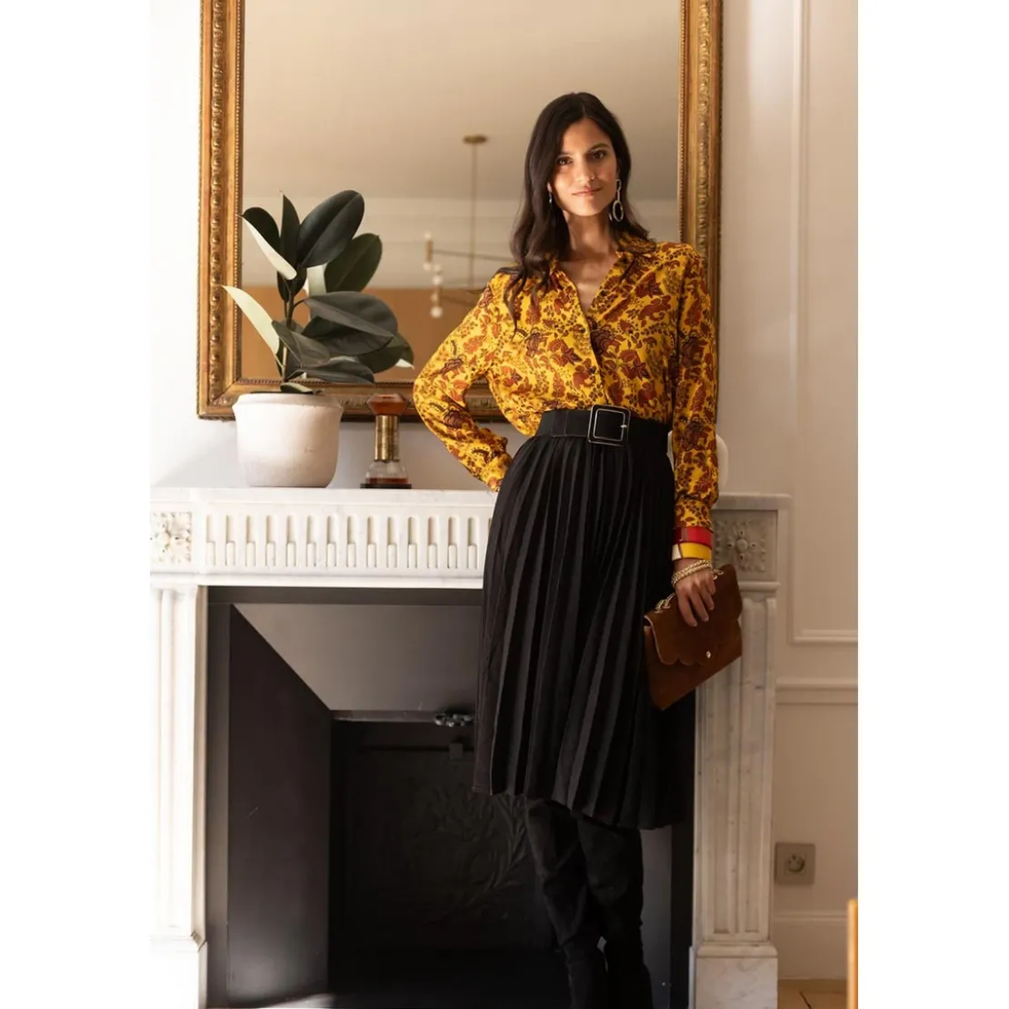 3S. x Le VestiaireJupe mi-longue plissée taille élastique dos femme - Noir