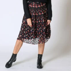 3S. x Le VestiaireJupe plissée midi imprimée Julie noir
