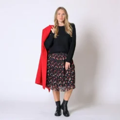 3S. x Le VestiaireJupe plissée midi imprimée Julie noir