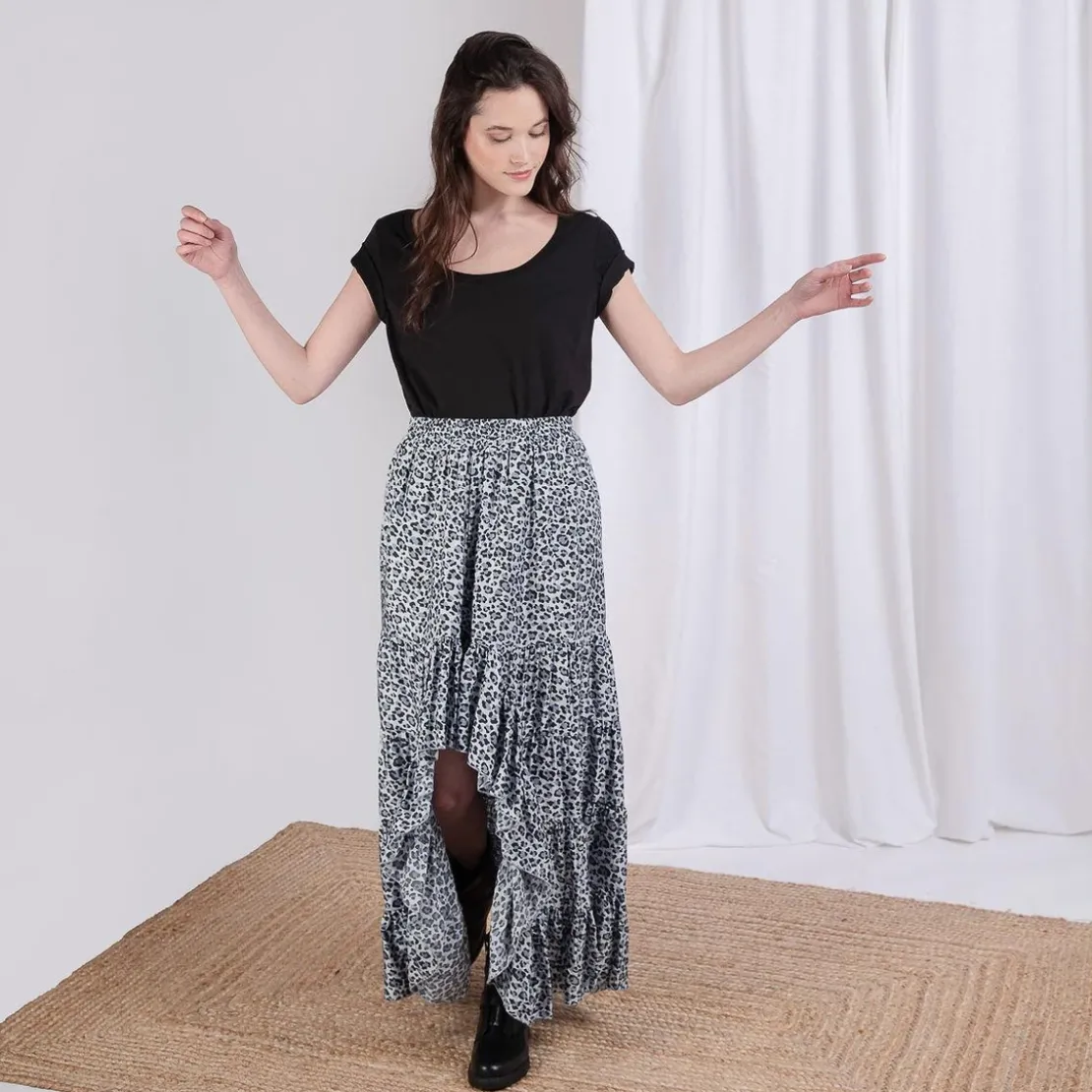 3S. x Le VestiaireJupe à volants leopard Mia