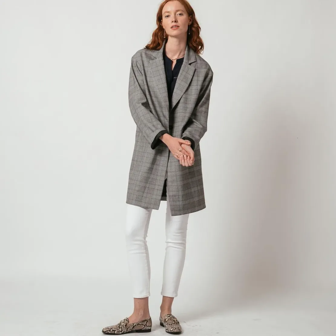 3S. x Le VestiaireManteau à carreaux oversize Emilio gris