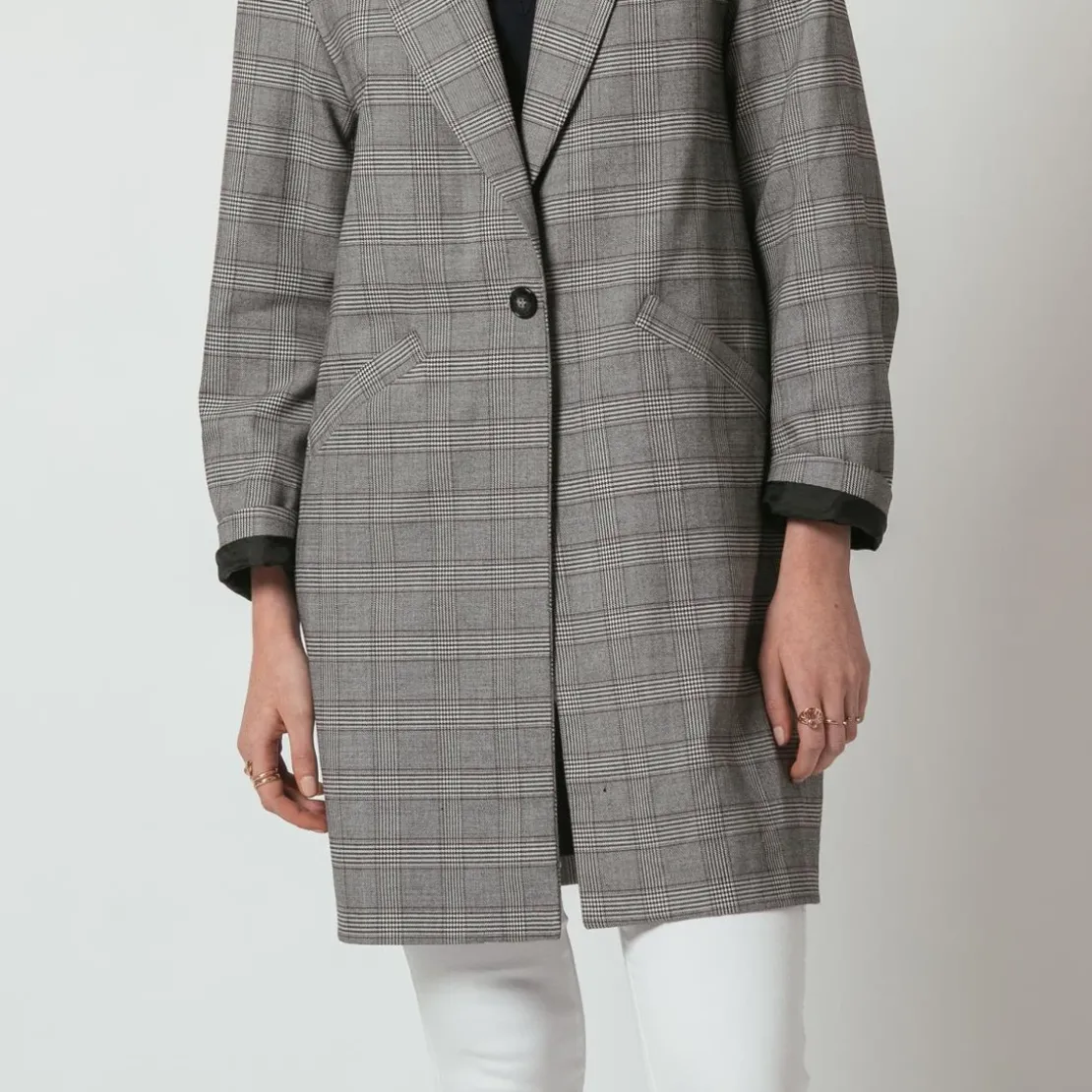 3S. x Le VestiaireManteau à carreaux oversize Emilio gris