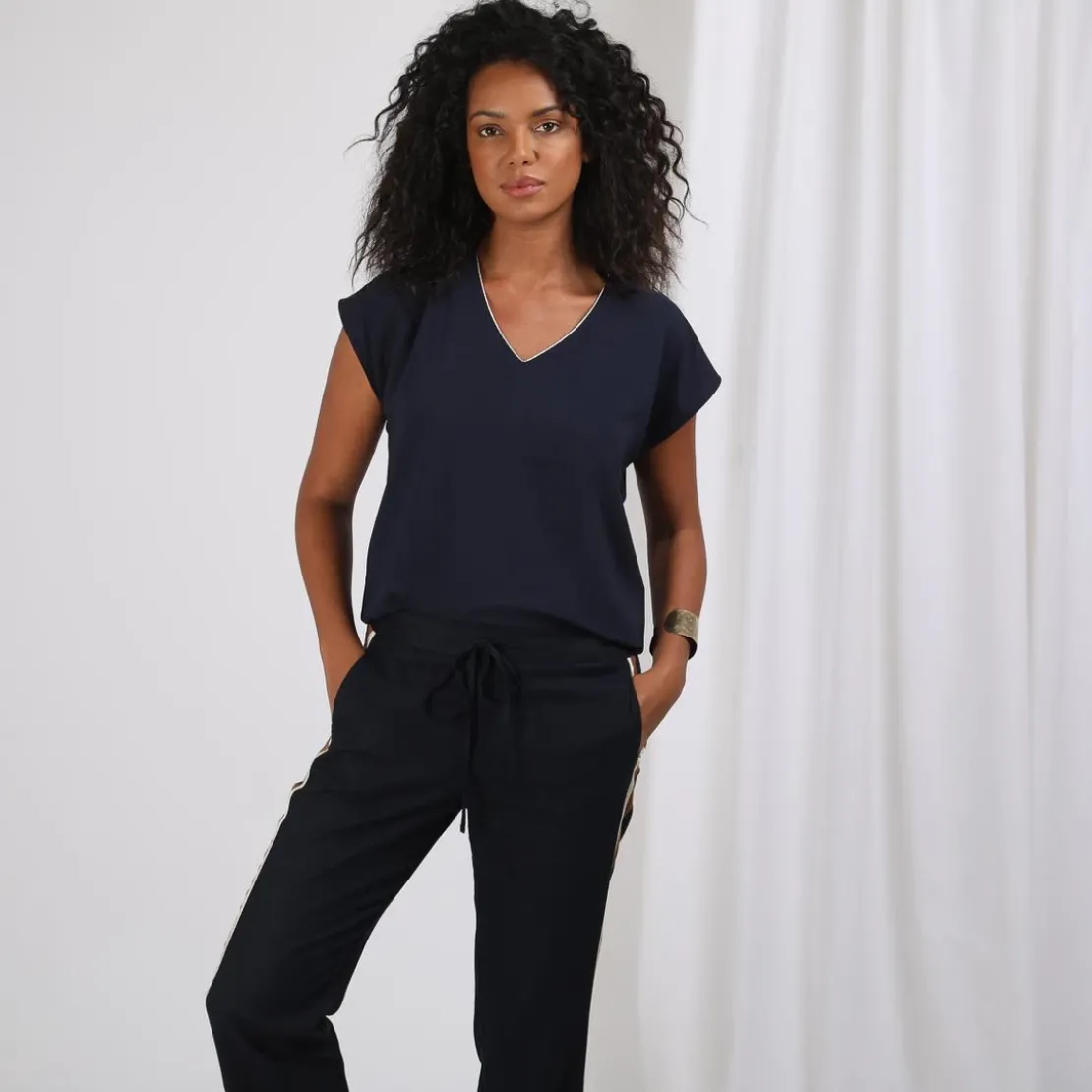 3S. x Le VestiairePantalon en lin avec bandes appliquées