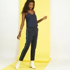3S. x Le VestiairePantalon fluide à bandes Carlos bleu marine
