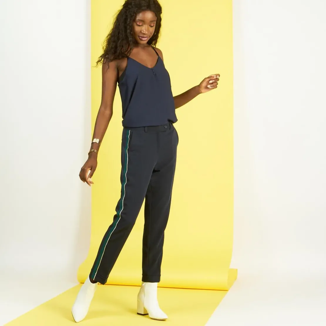 3S. x Le VestiairePantalon fluide à bandes Carlos bleu marine
