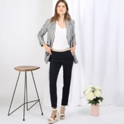 3S. x Le VestiairePantalon fluide marine élastique doré Charly