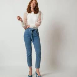 3S. x Le VestiairePull avec manches transparentes Albane en viscose blanc