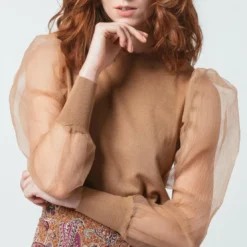 3S. x Le VestiairePull avec manches transparentes Albane en viscose beige