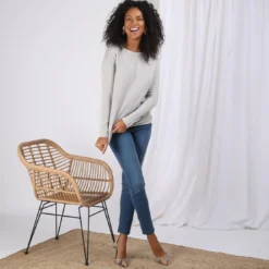 3S. x Le VestiairePull fin asymétrique manches longues femme - Gris Perle