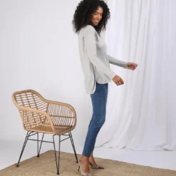 3S. x Le VestiairePull fin asymétrique manches longues femme - Gris Perle