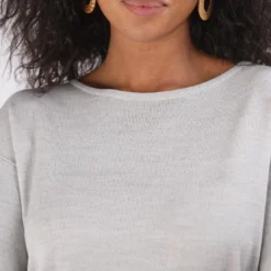 3S. x Le VestiairePull fin asymétrique manches longues femme - Gris Perle