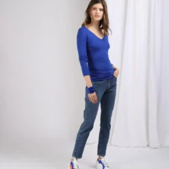 3S. x Le VestiairePull fin col V James en viscose