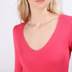 3S. x Le VestiairePull fin col V James en viscose fuchsia