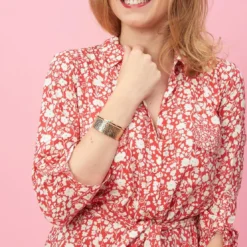 3S. x Le VestiaireRobe chemise ceinturée imprimée rouge en viscose