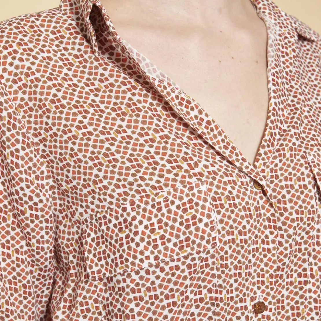 3S. x Le VestiaireRobe chemise ceinturée imprimée rouge en viscose
