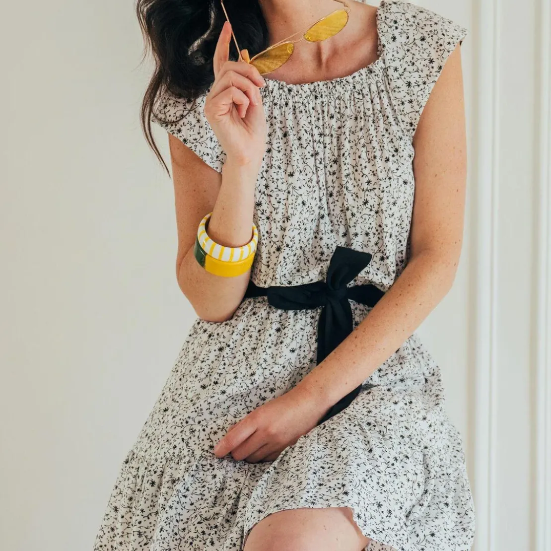 3S. x Le VestiaireRobe courte épaule dénudée imprimée fleurs Daphnée en viscose