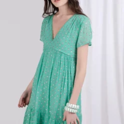 3S. x Le VestiaireRobe courte à pois doré Flore en viscose