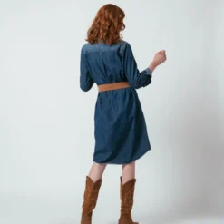 3S. x Le VestiaireRobe en denim ceinturée Dany bleu