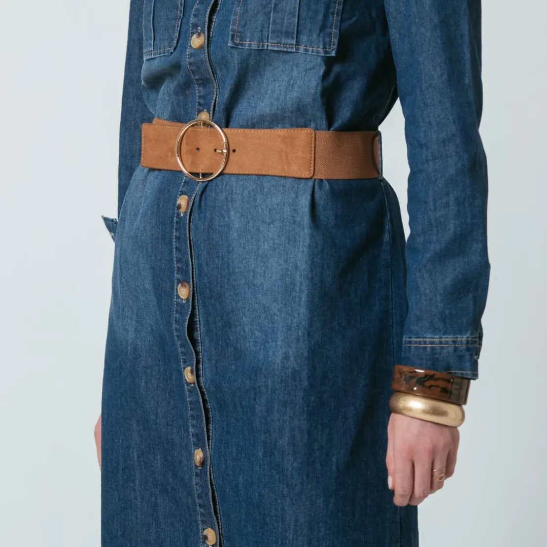 3S. x Le VestiaireRobe en denim ceinturée Dany bleu