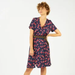3S. x Le VestiaireRobe fleurie mi-longue cache-cœur Blues