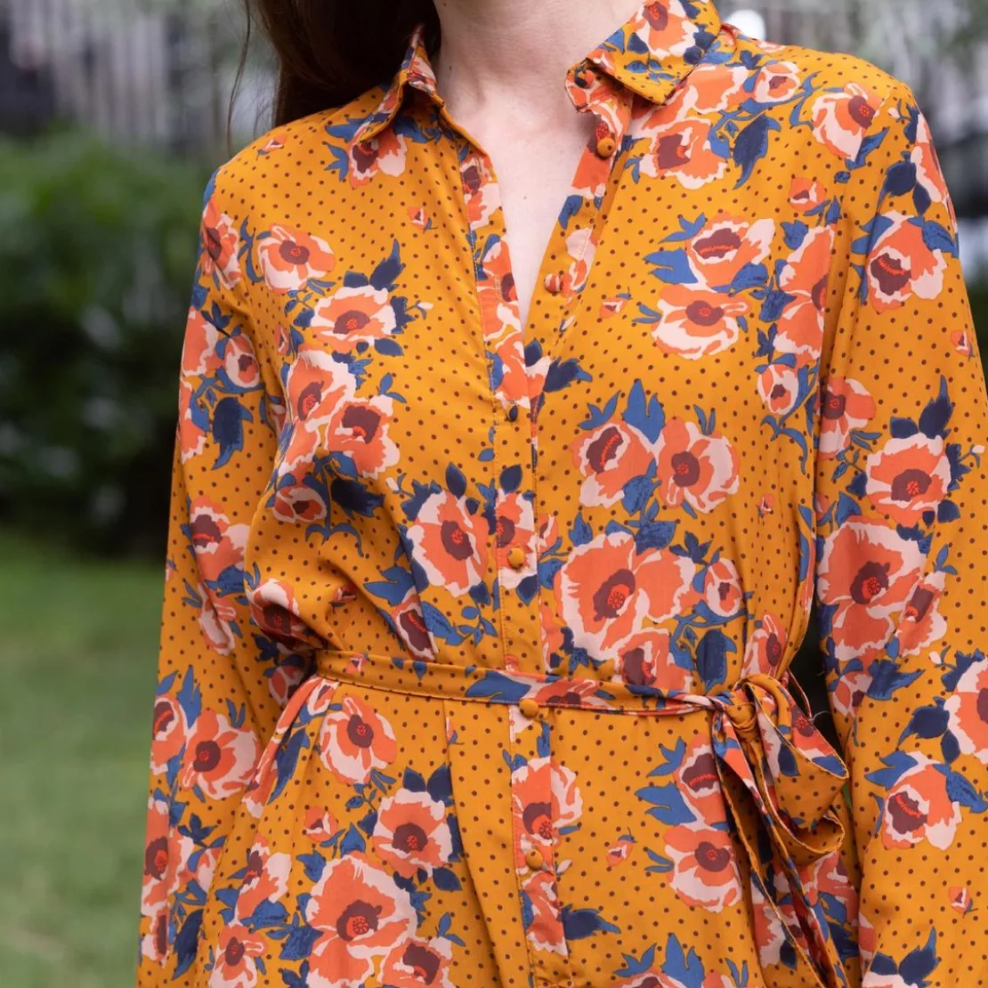 3S. x Le VestiaireRobe longue fleur pois Molly moutarde en viscose
