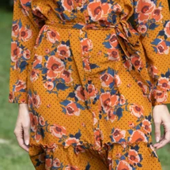 3S. x Le VestiaireRobe longue fleur pois Molly moutarde en viscose