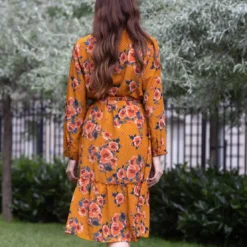 3S. x Le VestiaireRobe longue fleur pois Molly moutarde en viscose