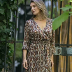 3S. x Le VestiaireRobe longue imprimée croisée Mary bordeaux