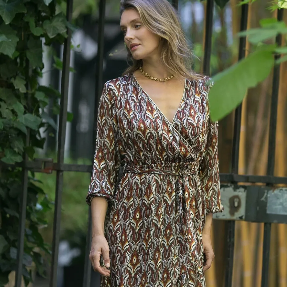 3S. x Le VestiaireRobe longue imprimée croisée Mary bordeaux