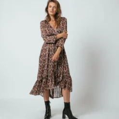 3S. x Le VestiaireRobe longue imprimée croisée Mary bordeaux