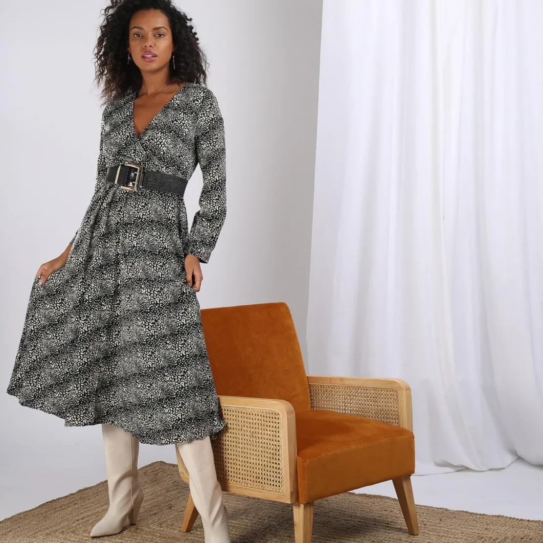 3S. x Le VestiaireRobe longue léopard Eva