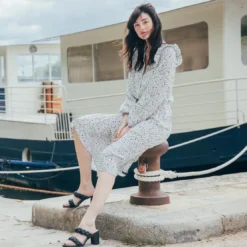 3S. x Le VestiaireRobe longue manches longues imprimée Dany en viscose