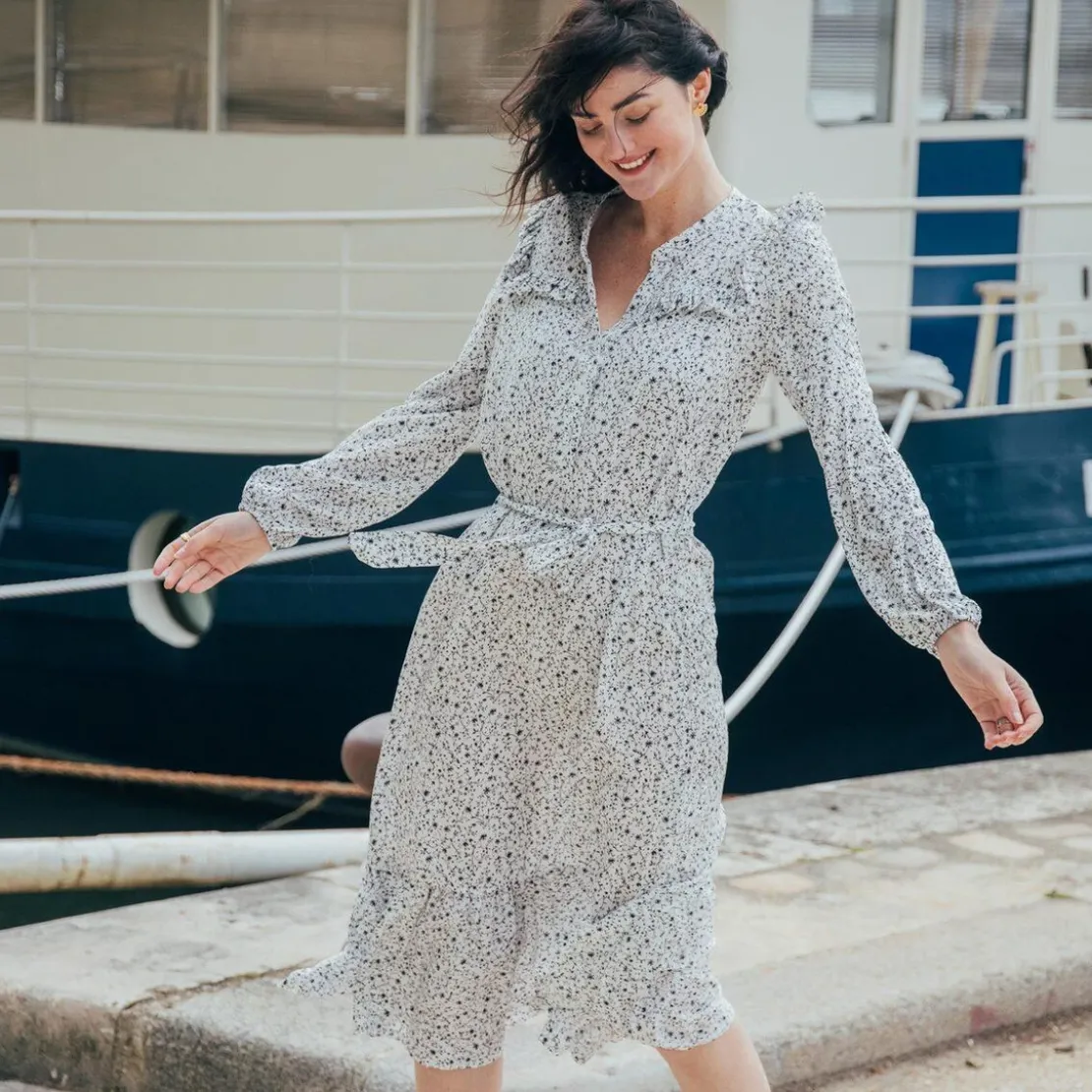 3S. x Le VestiaireRobe longue manches longues imprimée Dany en viscose