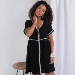 3S. x Le VestiaireRobe manches courtes en gaz de coton Claire